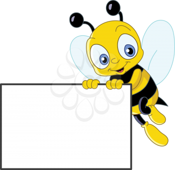 Cute bee holding a blank sign