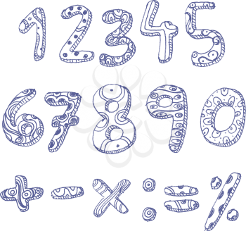 Hand drawn doddle numbers and math signs
