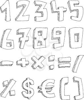 Vector hand drawn numbers and math signs