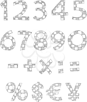 Hand written checkered numbers and math signs