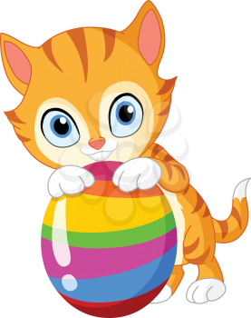Cute kitty embracing Easter egg