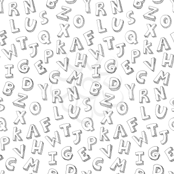 Vector hand drawn seamless pattern of letters
