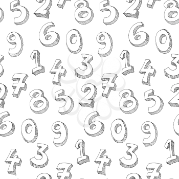 Vector hand drawn seamless pattern of numbers