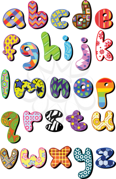 Colorful patterned lower case alphabet set