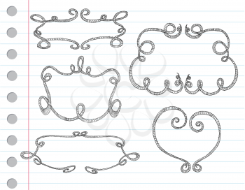 Vector hand drawn ornamental frames on a note paper