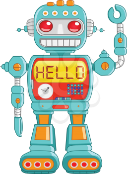 Retro robot toy waving hello
