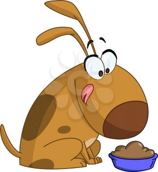 Cartoon dog getting ready to eat from a bowl