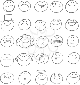 Emoticon doodles set. Vector hand drawn
