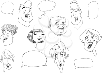 Doodle set of various people faces