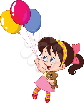 Little girl flying with balloons