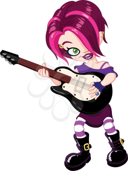 Cool young rock girl playing guitar