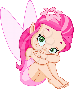 Smiling pink fairy sitting