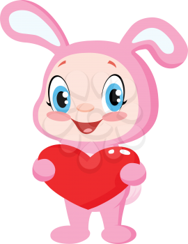 Cute baby in a bunny costume holding a heart