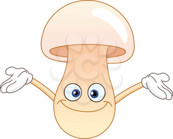 Cheerful cartoon mushroom raising her hands