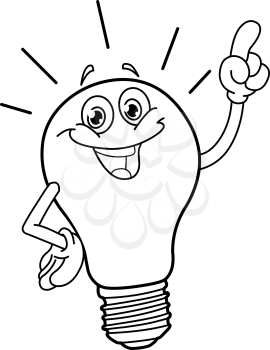 Outlined cartoon light bulb. Vector illustration coloring page.