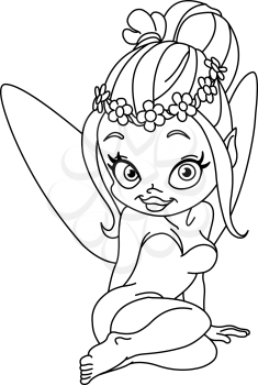 Outlined fairy with floral head wreath