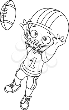 Outlined football kid. Vector illustration coloring page