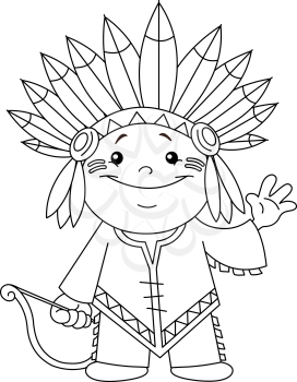 Outlined Indian kid. Coloring page.