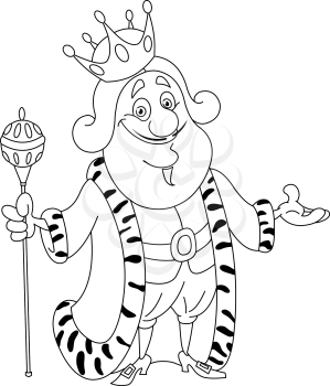 Outlined king. Vector illustration coloring page.