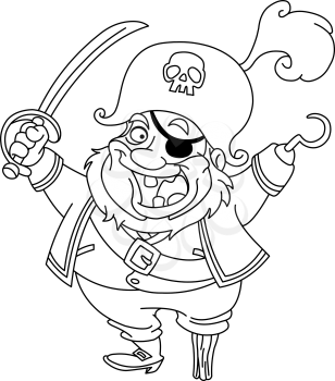 Outlined cartoon pirate. Vector illustration coloring page