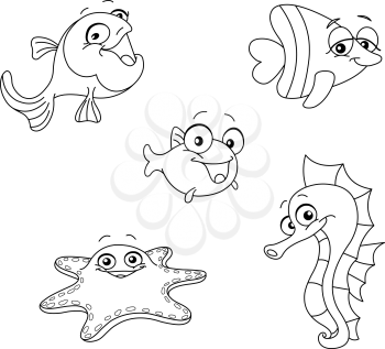 Outlined sea creatures