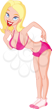Sexy blond girl in pink underwear 