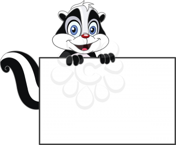 Cute skunk holding a blank sign