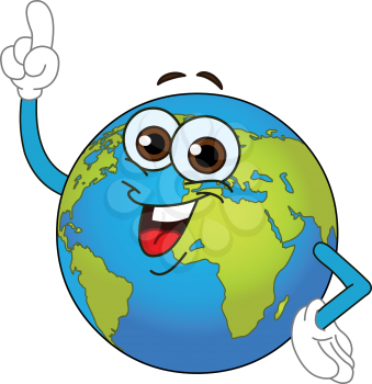 Cartoon world globe pointing with his finger