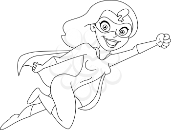 Outlined super heroine. Vector illustrations coloring page.