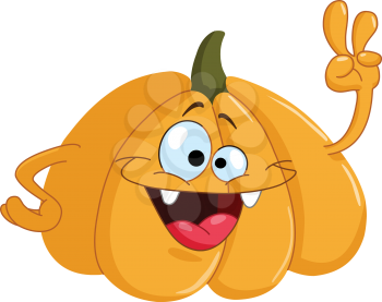 Cartoon pumpkin showing V sign