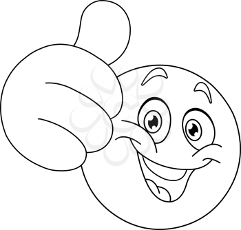 Outlined thumb up emoticon. Vector illustration coloring page
