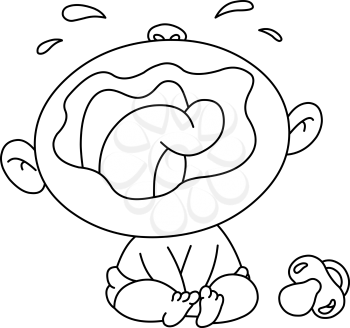 Outlined crying baby. Vector illustration coloring page.