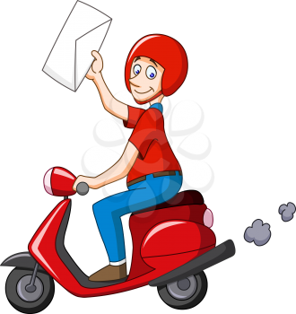 Delivery man on scooter holding an envelope