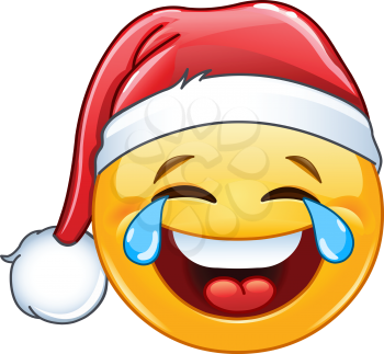 Laughing tears of joy emoticon with Santa hat