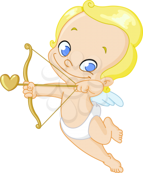 Smiling cupid aiming an arrow