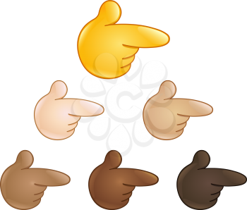Right pointing backhand index. Emoji hand set of various skin tones.