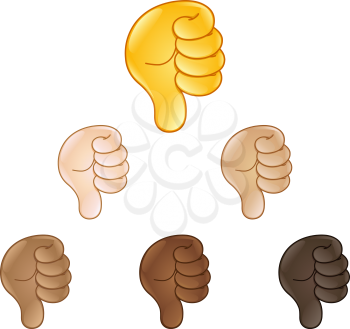 Thumbs down hand sign emoji set of various skin tones
