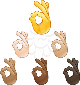 Ok hand sign emoji set of various skin tones