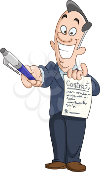 Businessman holding a contract and handing over a pen for signature