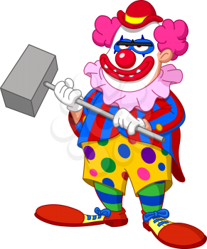 Evil scary clown holding a hammer