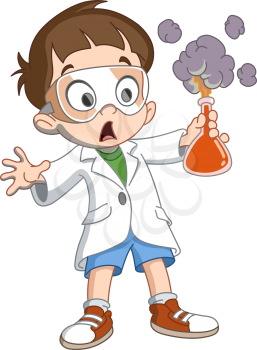 Scientist kid holding an exploding test tube