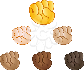Raised fist pump hand emoji set of various skin tones