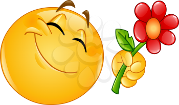 Happy emoticon giving a flower