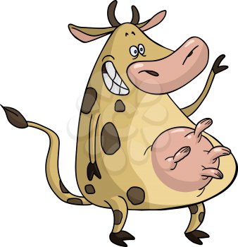Funny cartoon cow waving hello