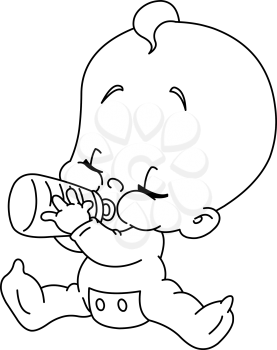 Outlined baby drinking bottle. Vector line art illustration coloring page.