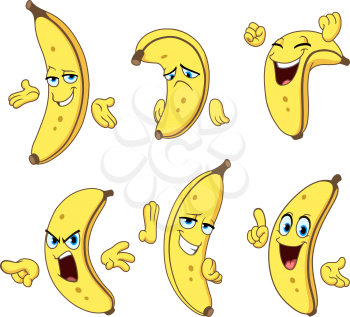 Set of a cartoon banana character making various gestures and expressions