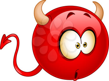 Red devil emoticon with a wondered confused surprised expression on his face
