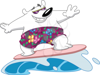 Happy Polar bear surfing on a wave