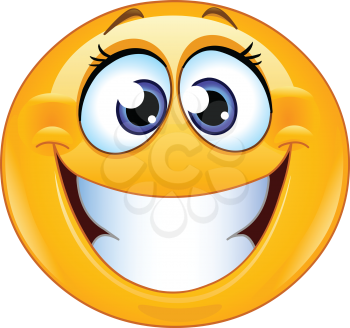 Grinning female emoticon with big toothy smile