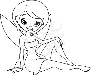 Outlined cute fairy. Vector line art illustration coloring page.